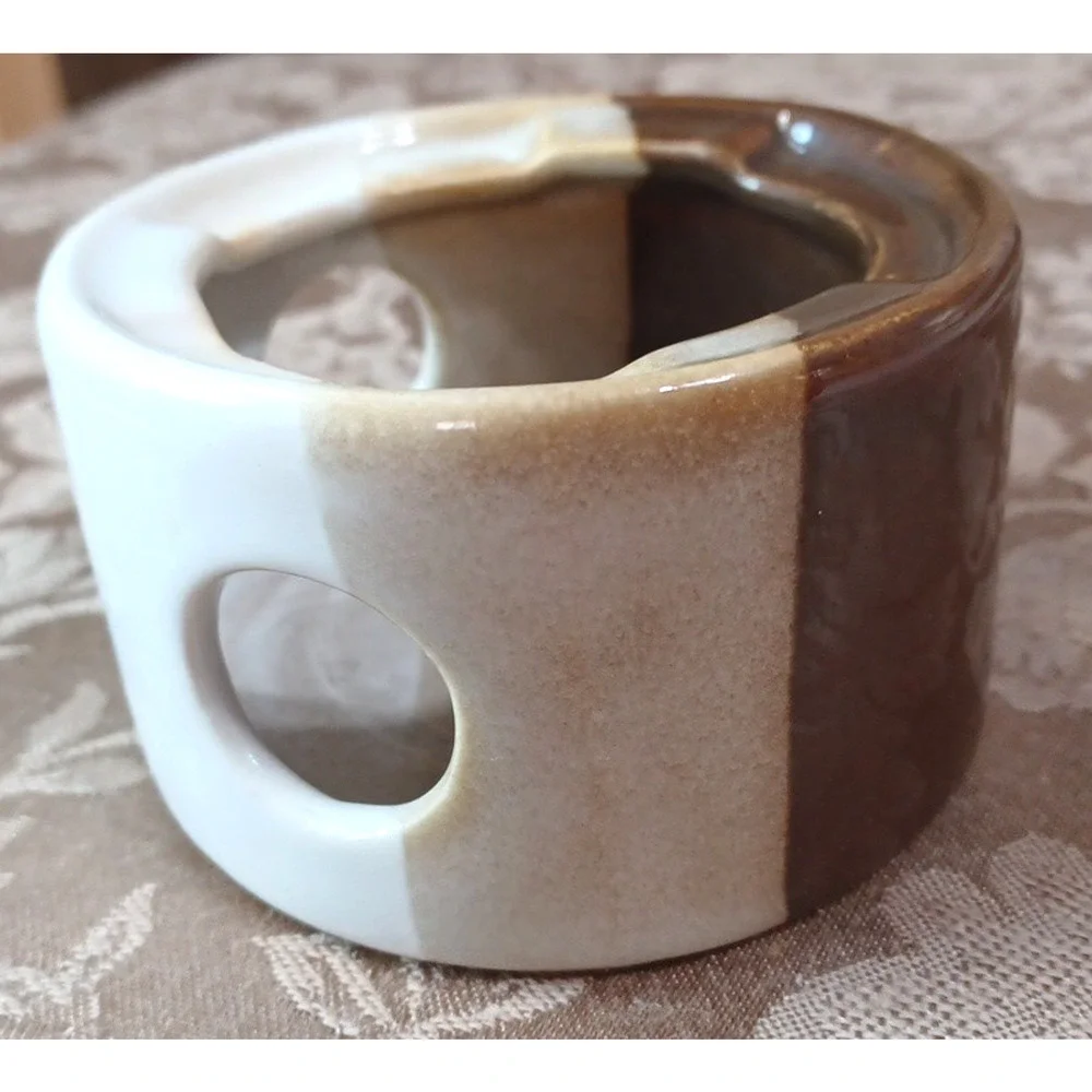 VTG Enterprise Glazed Brown Pottery Ceramic Wax Melt Warmer Tea Light Holder 2x3